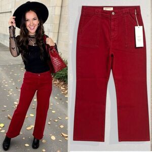 High Rise Straight Ankle Jeans Wine Red Patch Pockets Size 15/32 – Risen NWT